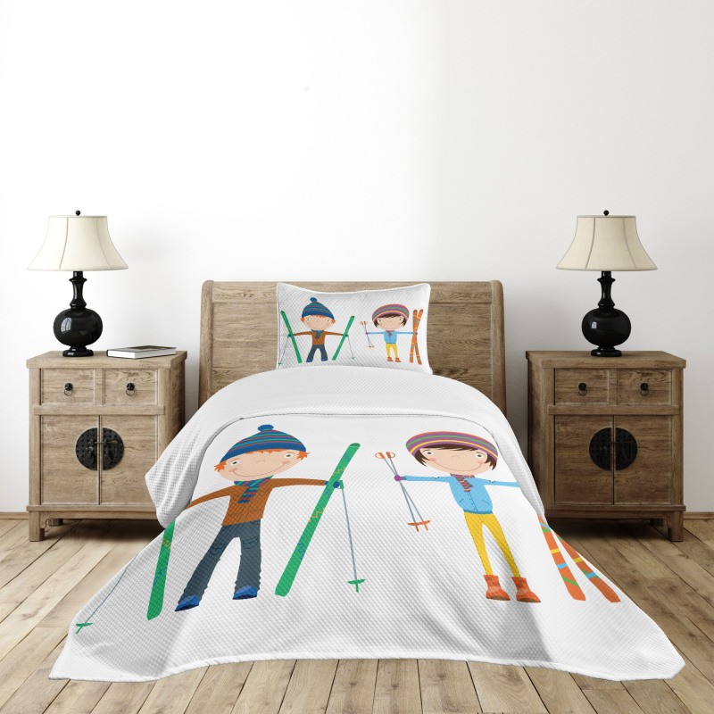 Boy and Girl Skis Bedspread Set