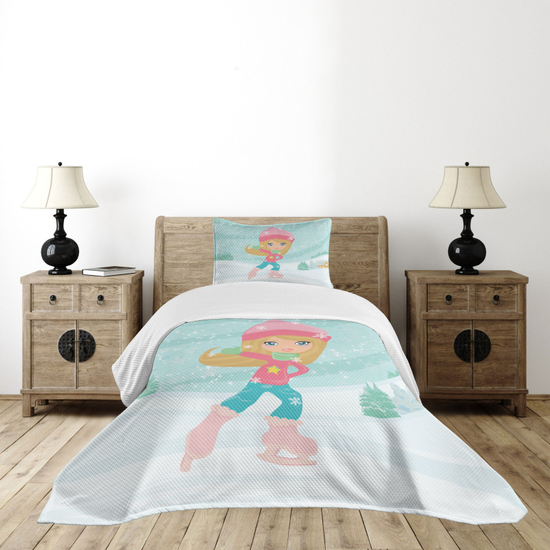 Little Girl Skating Bedspread Set