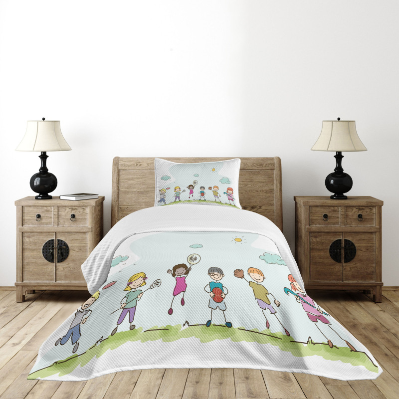 Cartoon Day in Park Bedspread Set