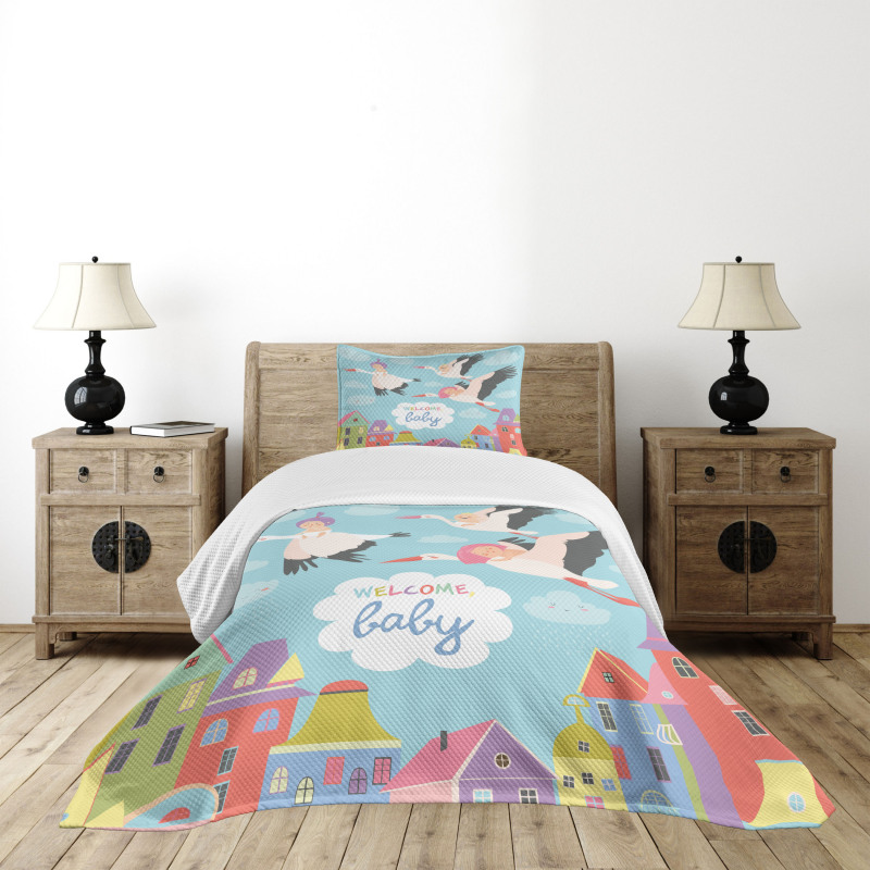 Cartoon Storks Bedspread Set