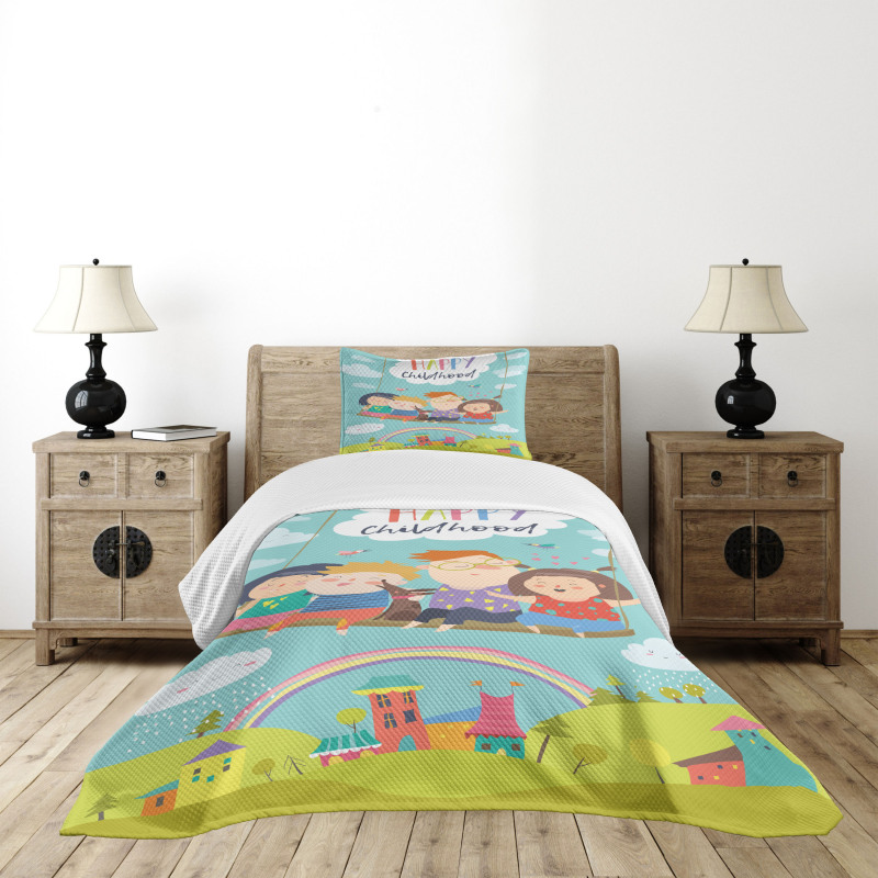 Happy Kids on a Swing Bedspread Set