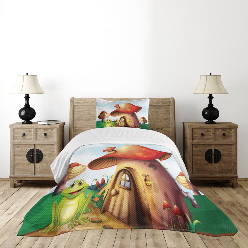 Cartoon Mushroom Houses Bedspread Set