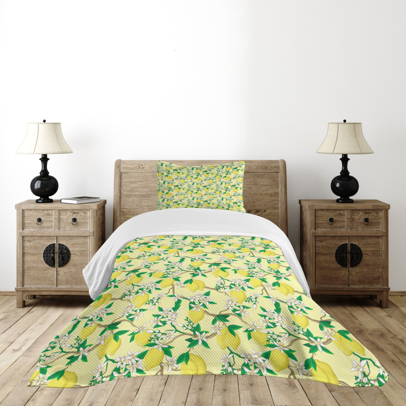 Blooming Lemon Flowers Bedspread Set