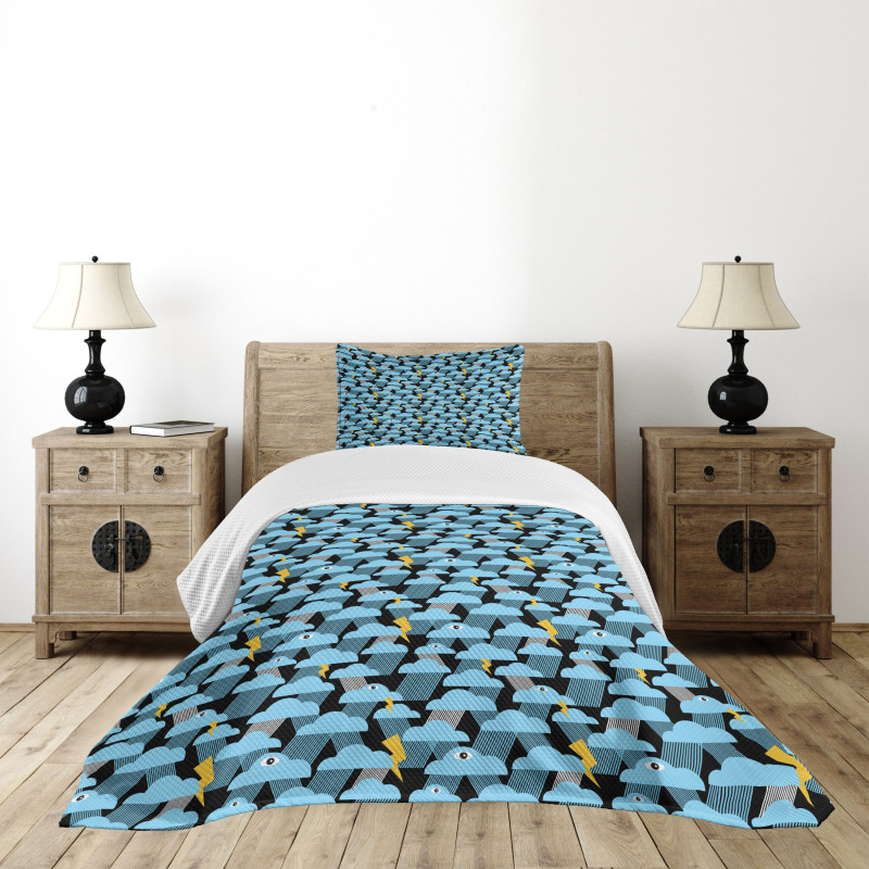 Single Eyed Clouds Rain Bedspread Set