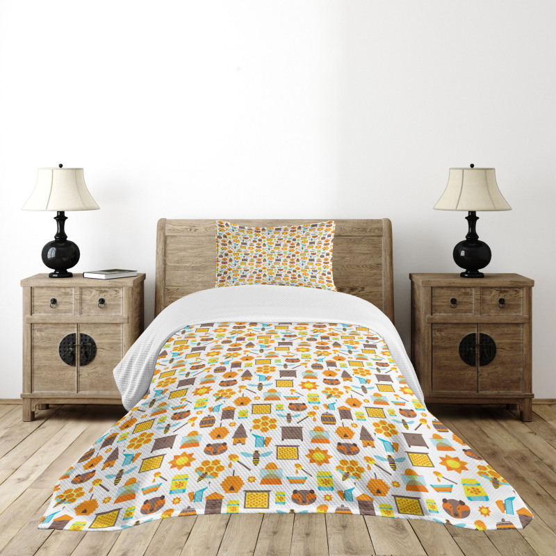 Cartoon Apiary Elements Bedspread Set