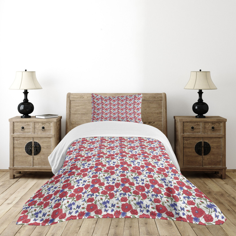 Summer Theme Red Poppies Bedspread Set