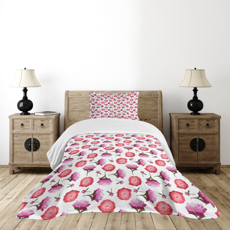 Pink and Violet Peonies Bedspread Set