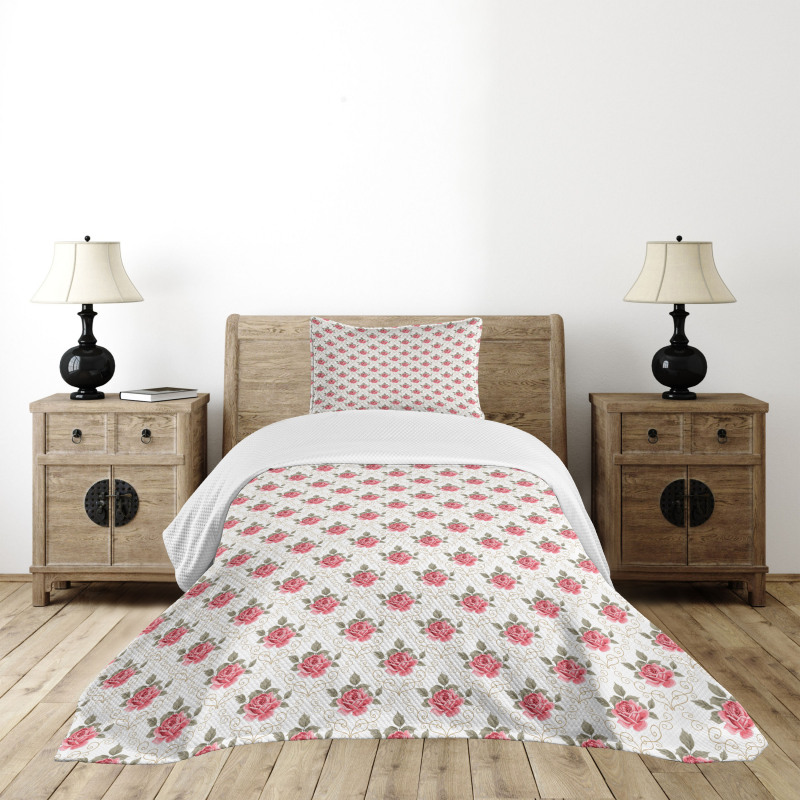 Damask Inspired Rose Bedspread Set