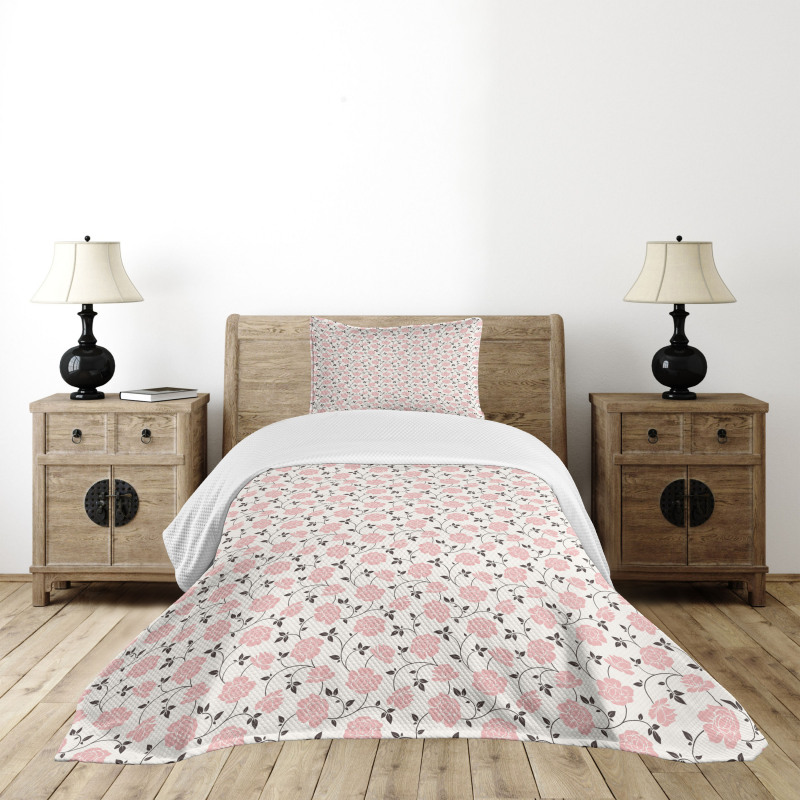 Pink Roses and Peonies Bedspread Set