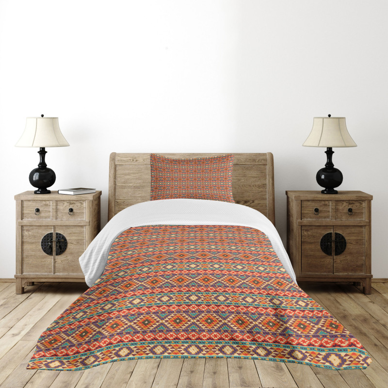 Peru Folk Pastel Motifs Bedspread Set