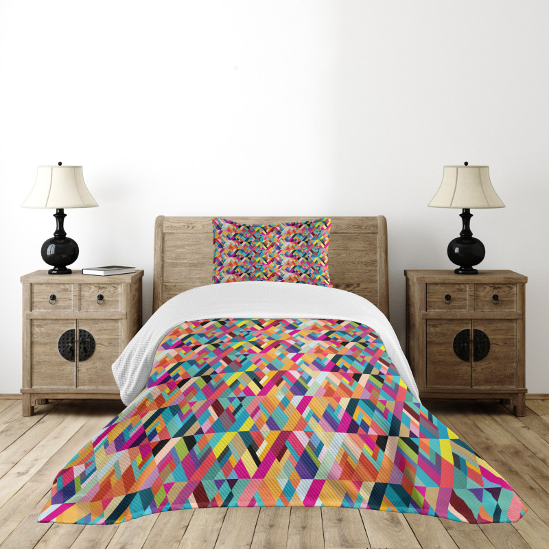Diagonal Colorful Tile Bedspread Set