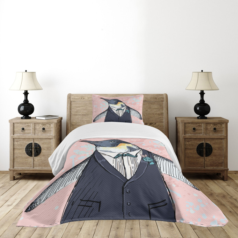 Funny Gentleman Penguin Bedspread Set