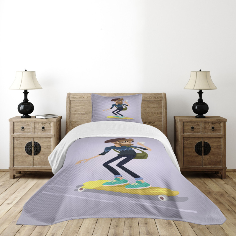 Young Man on Longboard Bedspread Set
