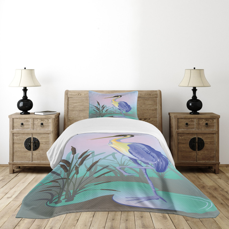 Heron with Reed Water Bedspread Set