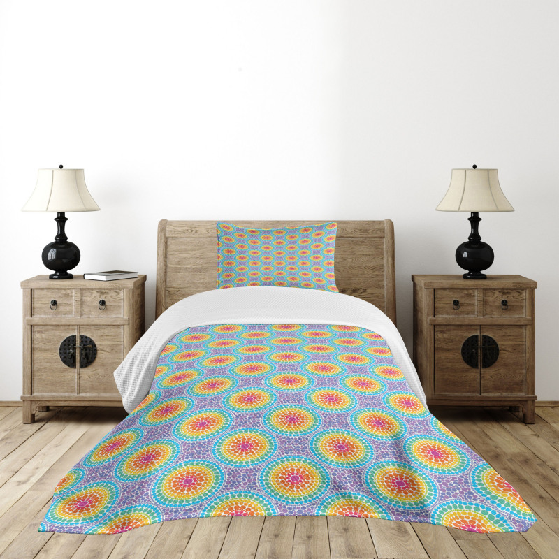 Rainbow Color Circles Bedspread Set