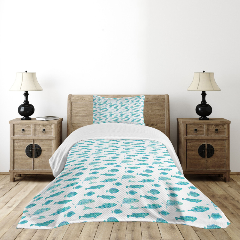 Doodle Art Aquatic Life Bedspread Set