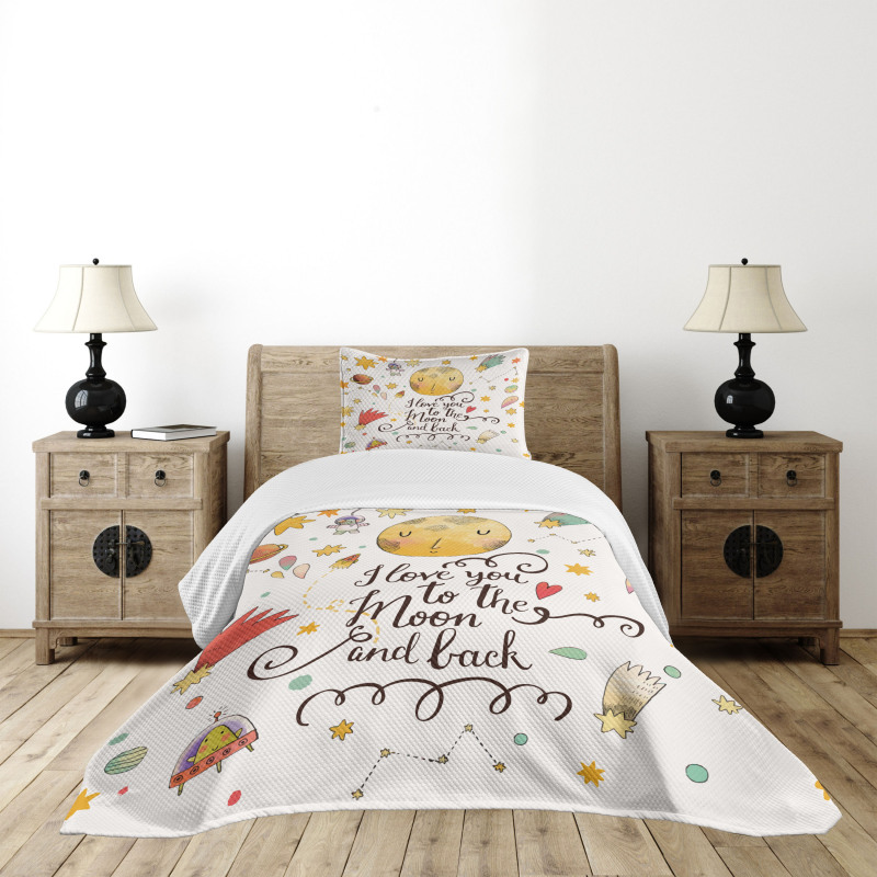 Moon and Back Slogan Bedspread Set