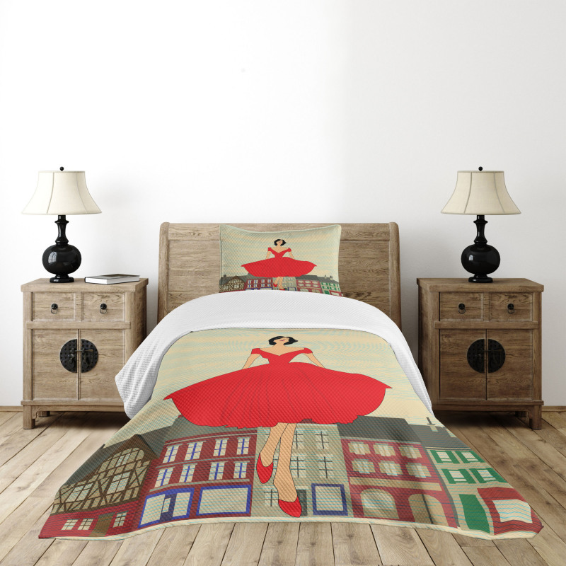 Lady in Red Dress Bedspread Set