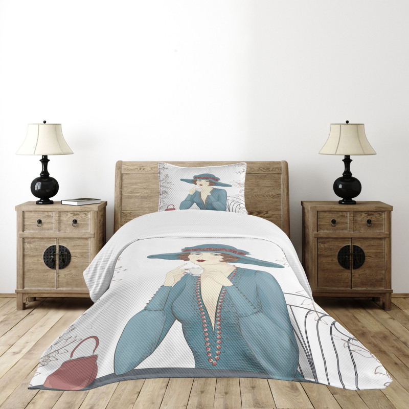 Woman at Cafe Bedspread Set