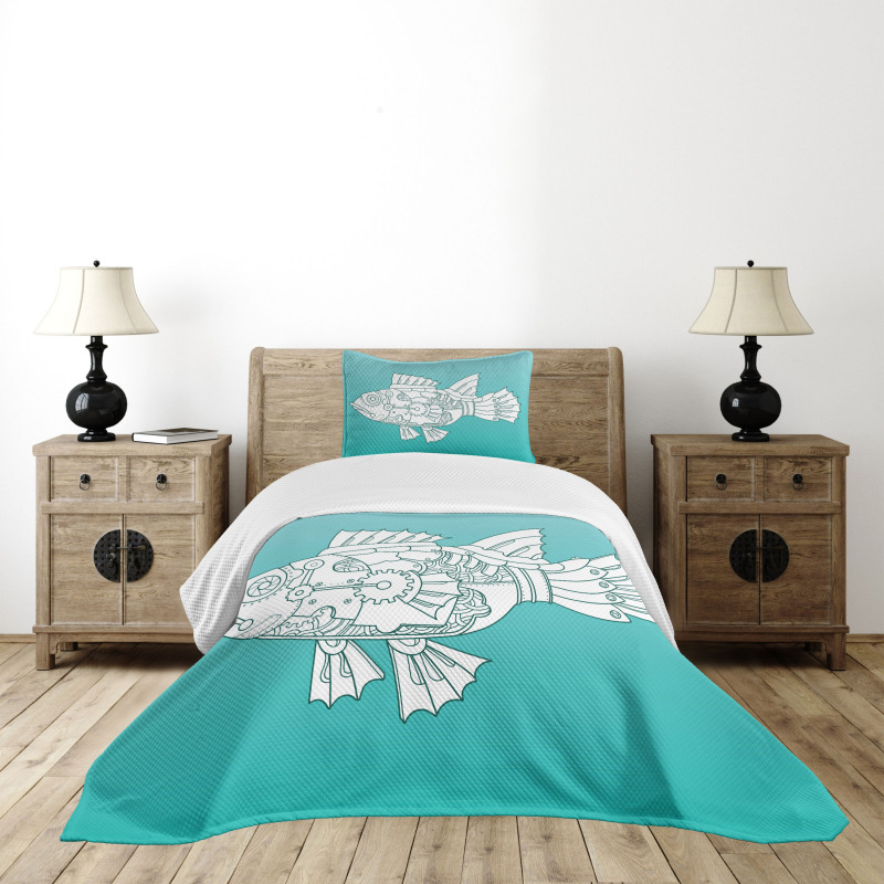 Doodle Mechanic Fish Bedspread Set