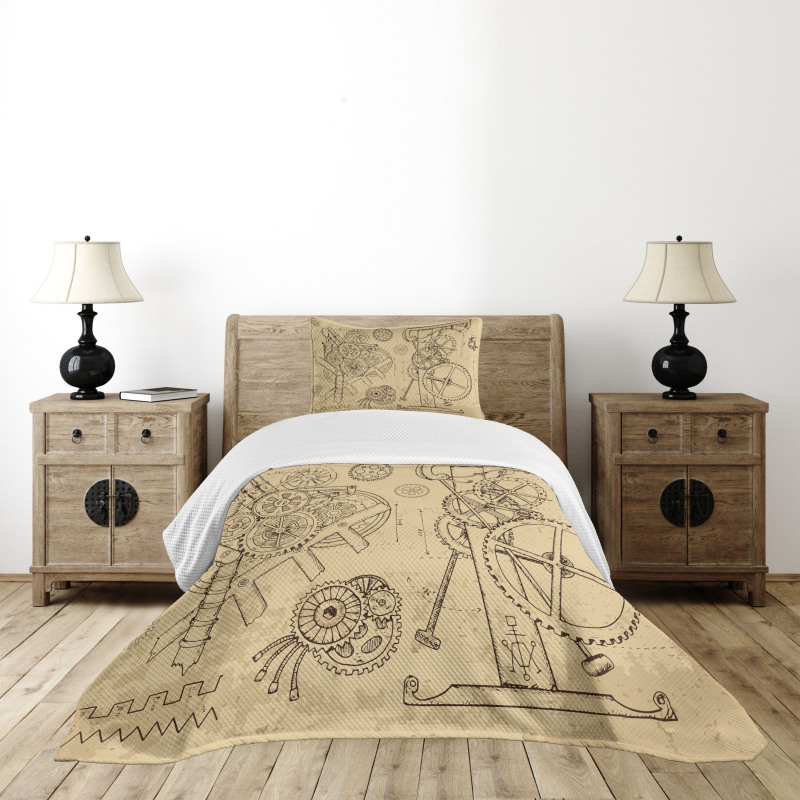 Hand-Drawn Machines Bedspread Set