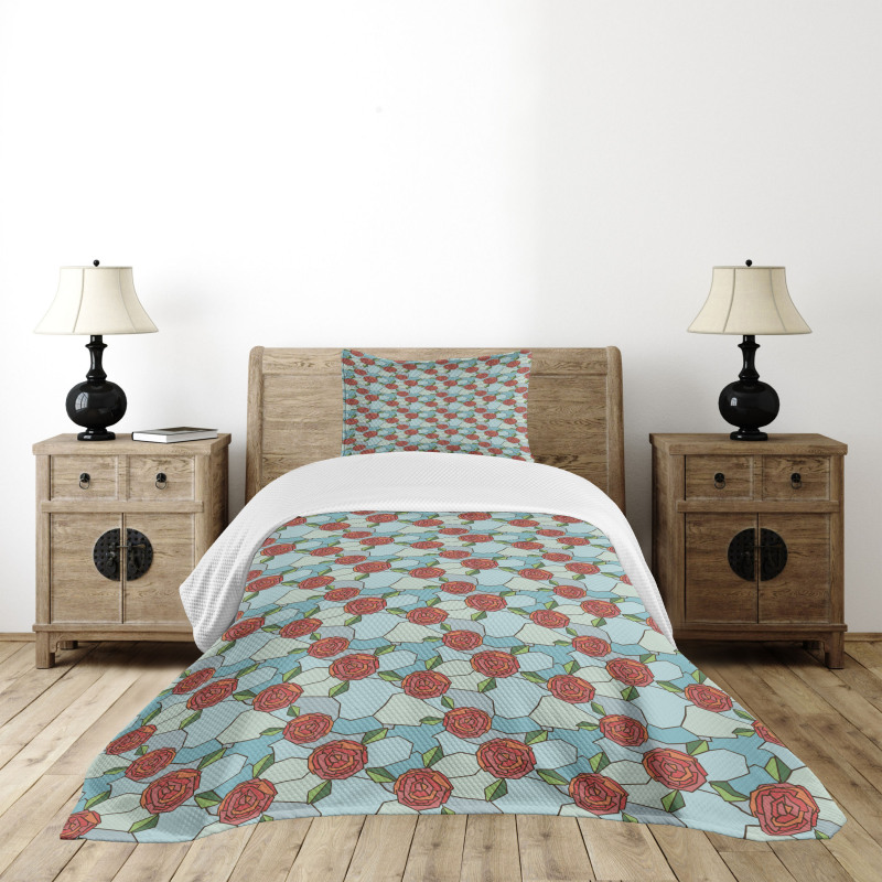 Stained Glass Rose Bedspread Set