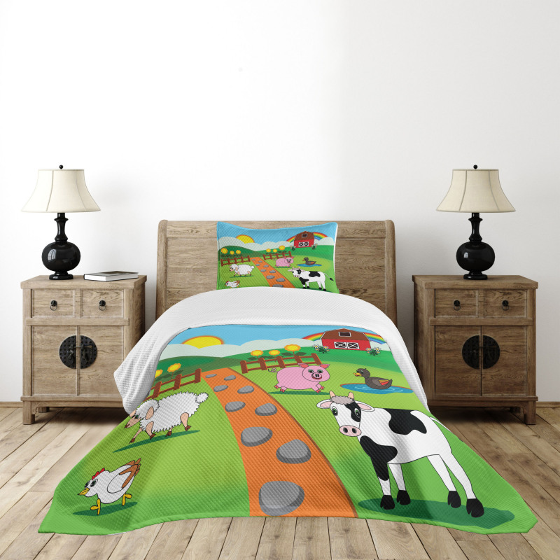 Cartoon Farmhouse Life Bedspread Set