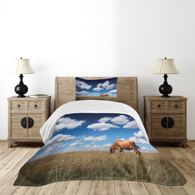 Cow Meadow Sky Clouds Bedspread Set