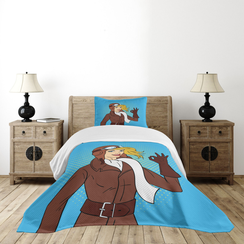 Pop Art Woman Pilot Bedspread Set