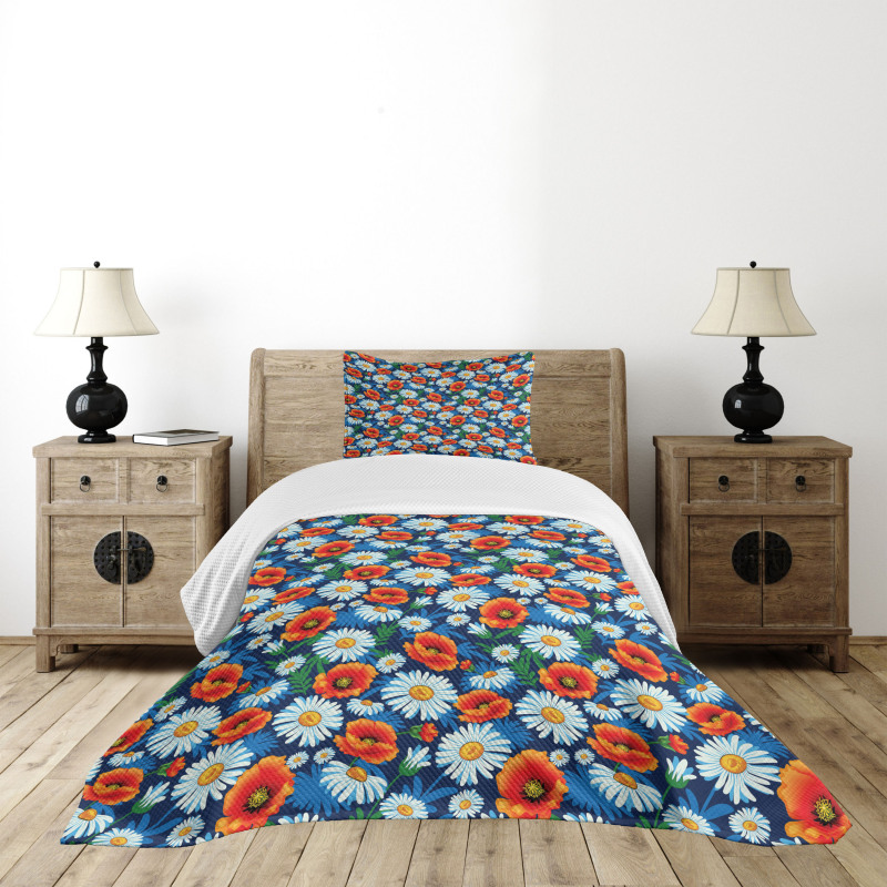 Vibrant Colored Poppies Bedspread Set