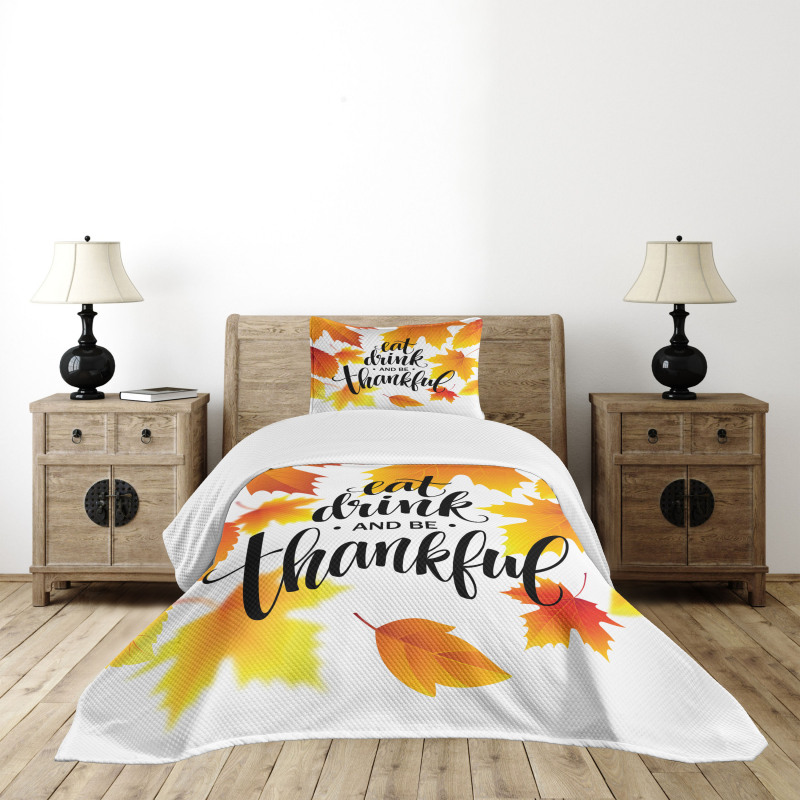 Autumn Thanksgiving Text Bedspread Set