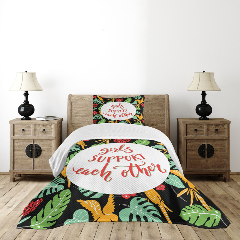 Tropical Theme Words Bedspread Set