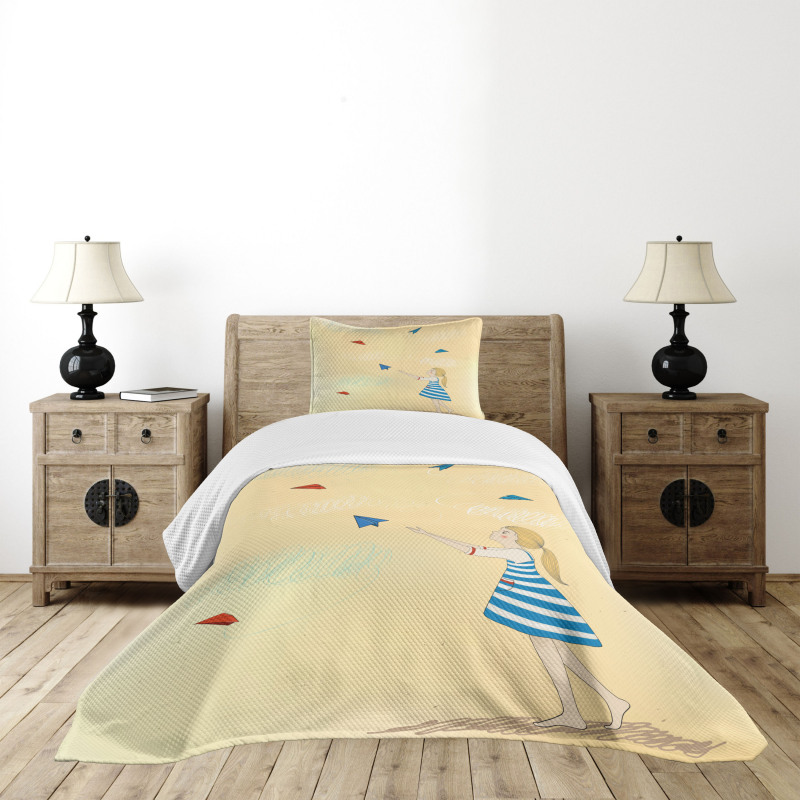 Girl with Paper Planes Bedspread Set