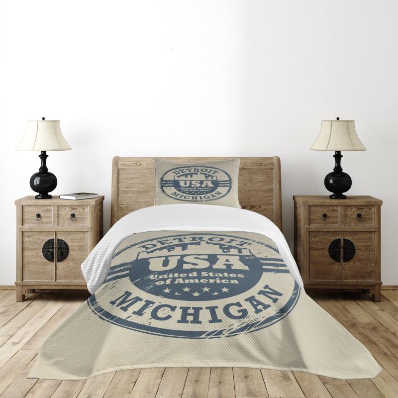 Detroit Michigan Stamp Bedspread Set