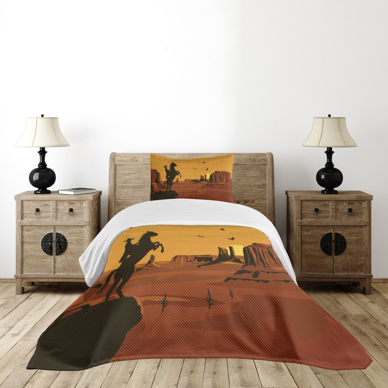 Sunset Scene and Cowboy Bedspread Set