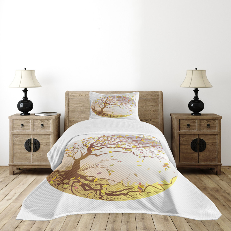 Tree Wind Flying Leaves Bedspread Set