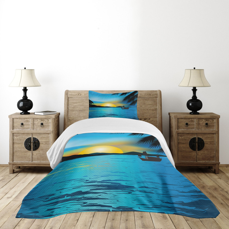 Calm Sunrise Fishing Boat Bedspread Set