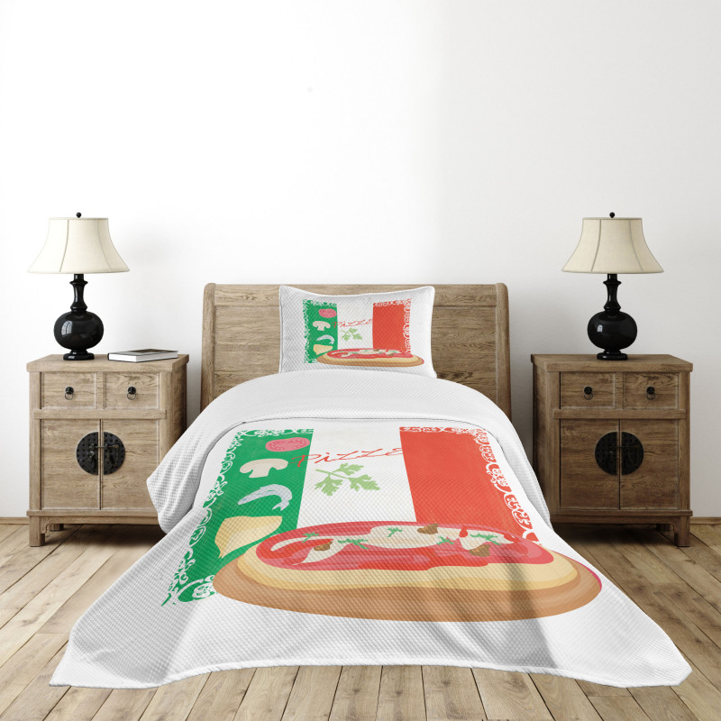 Italian Cuisine and Flag Bedspread Set