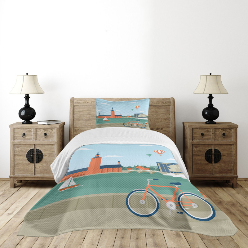 Stockholm Sweden Bicycle Bedspread Set