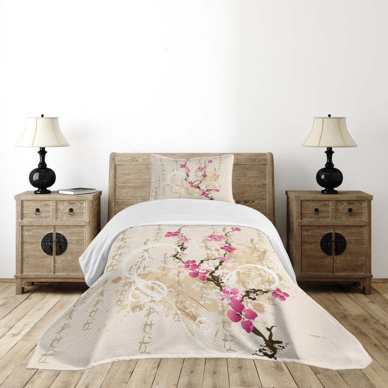 Letters Sakura Flowers Bedspread Set