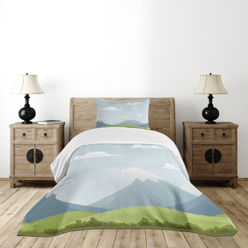 Cartoon Mountains Idyllic Bedspread Set