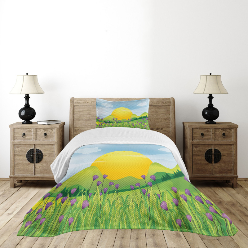Mountains with Violets Bedspread Set