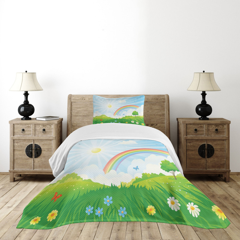 Sun and Rainbow Flowers Bedspread Set