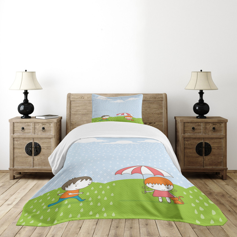 Boy and Girl in the Rain Bedspread Set