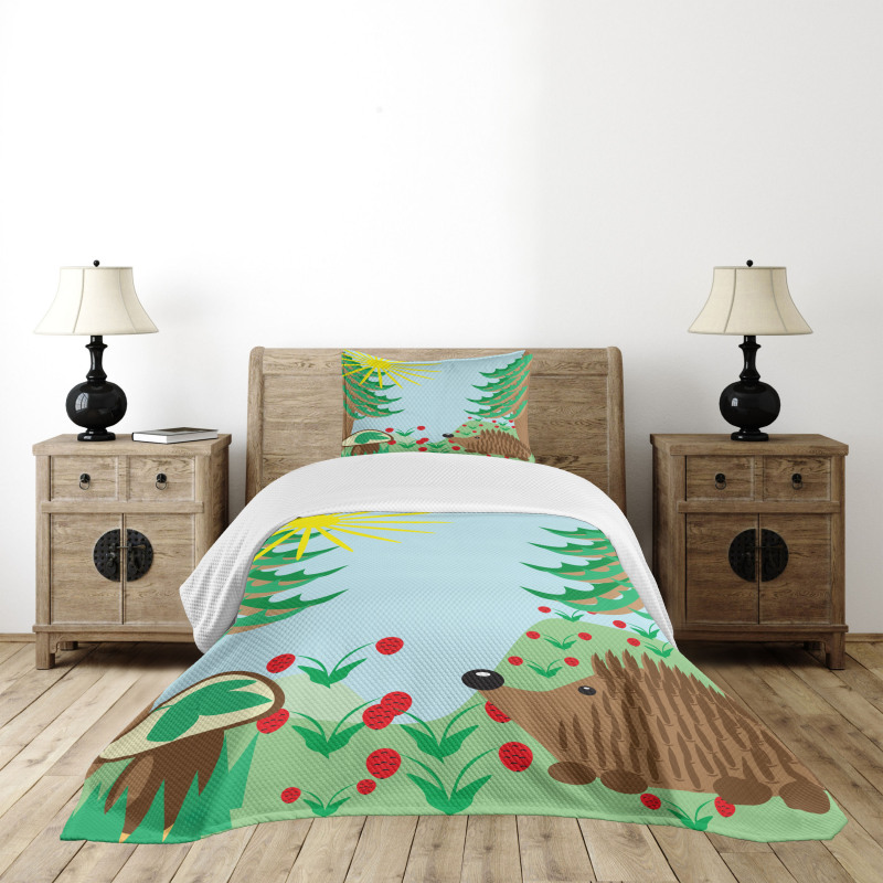 Rising Sun Above Trees Bedspread Set