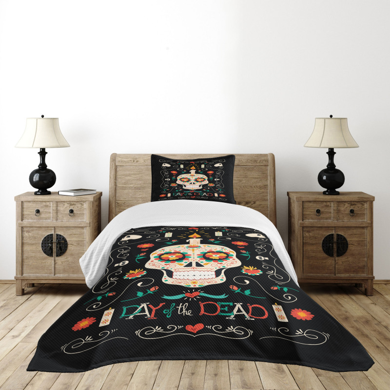 Calavera and Candle Bedspread Set