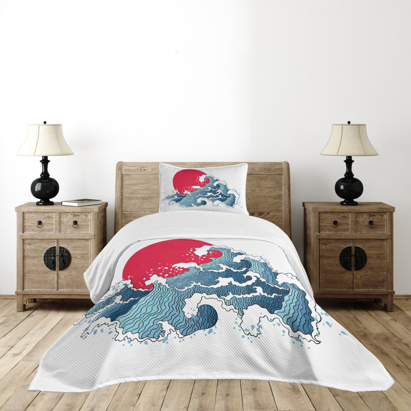 Wave Illustration Bedspread Set