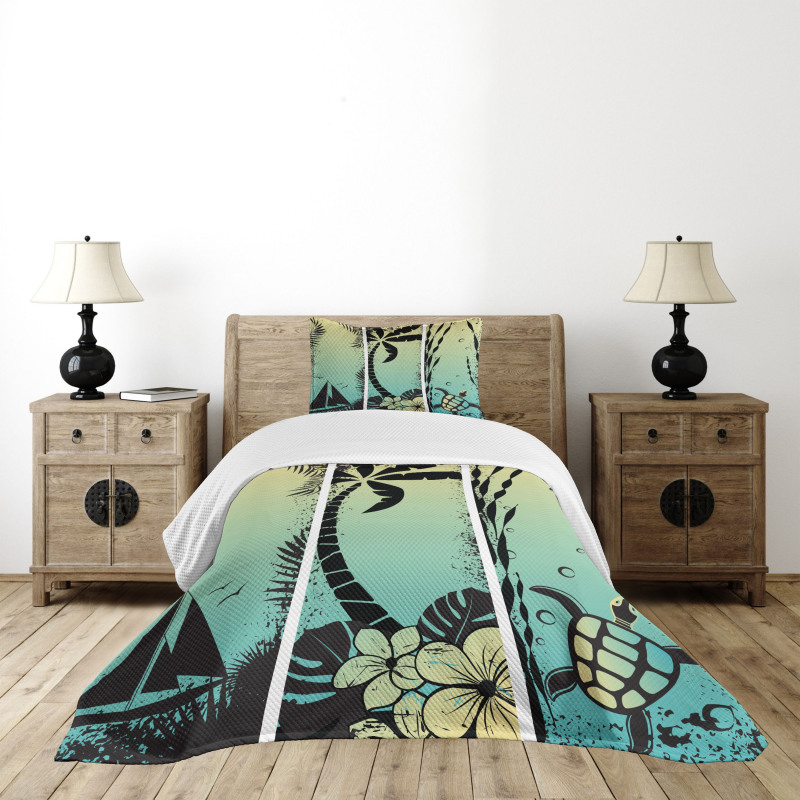 Grunge Tropical Land Bedspread Set