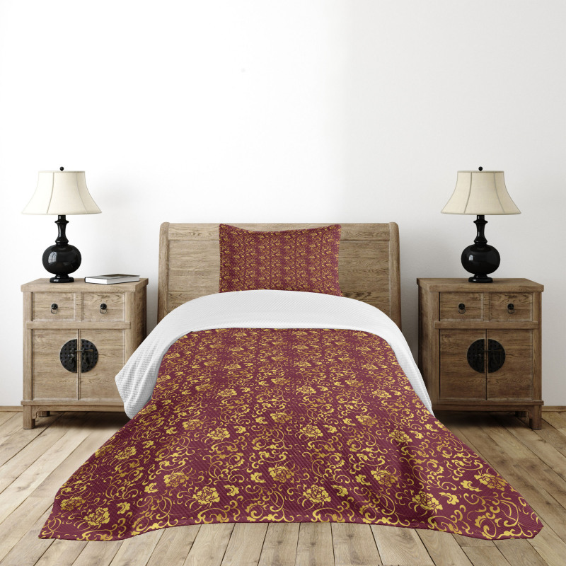 Antique Oriental Pattern Bedspread Set