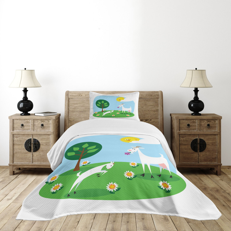 Baby Goat Playing Meadow Bedspread Set